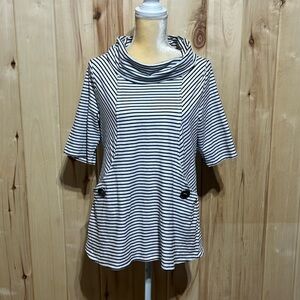 Soft Surroundings Black and White Striped Cowl Neck Top Size‎ M